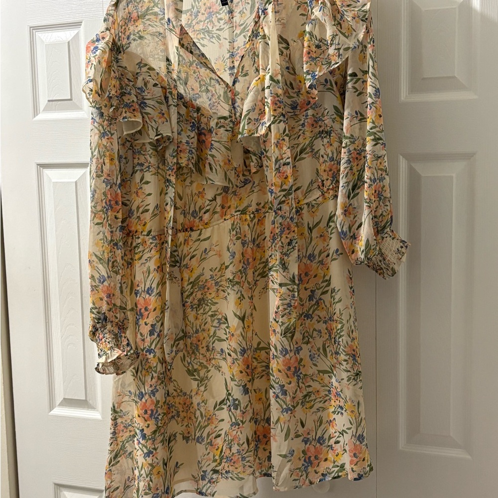 Eloquii Long Sleeve Floral Dress - Cream and Multicolor